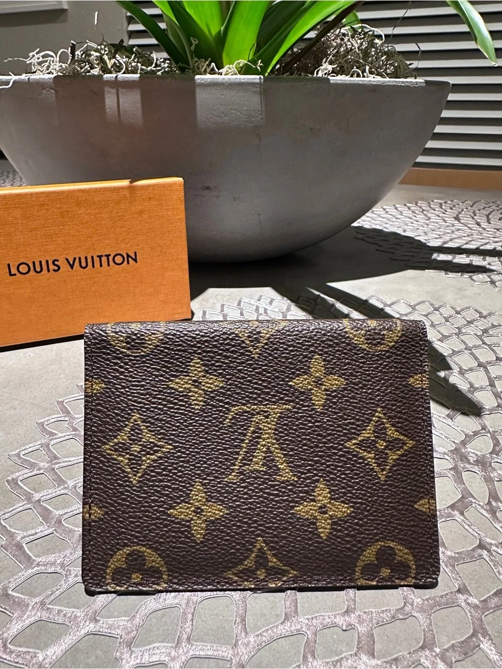 Louis Vuitton Monogram Logo Leather ID/Document Holder, Brown Unisex